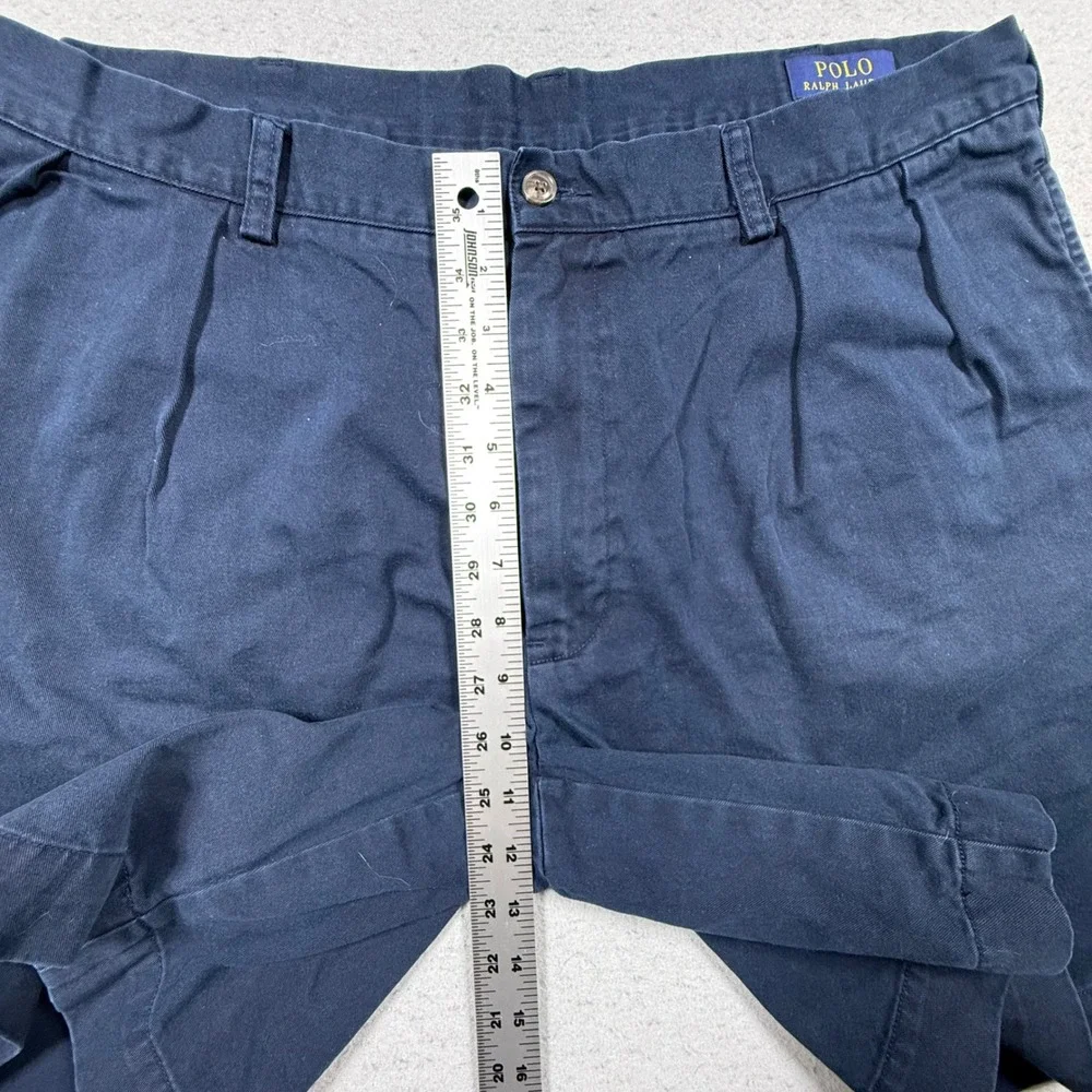 Polo Ralph Lauren Mens Navy Blue Pleated Chino Shorts 36 Cotton Classic Fit